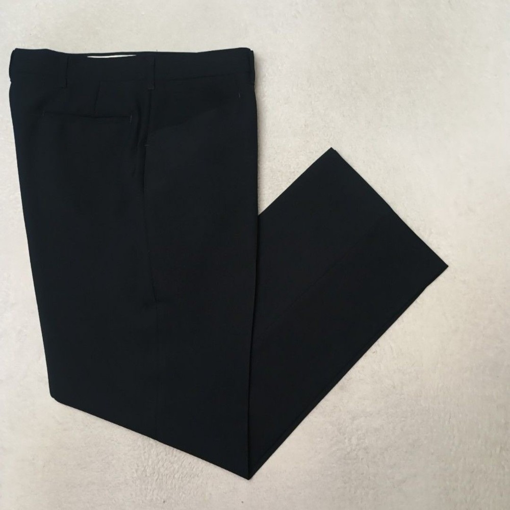 Vintage Haggar Pants Men 34x29 Black Dress Trevira Polyester Flat Cuffed USA